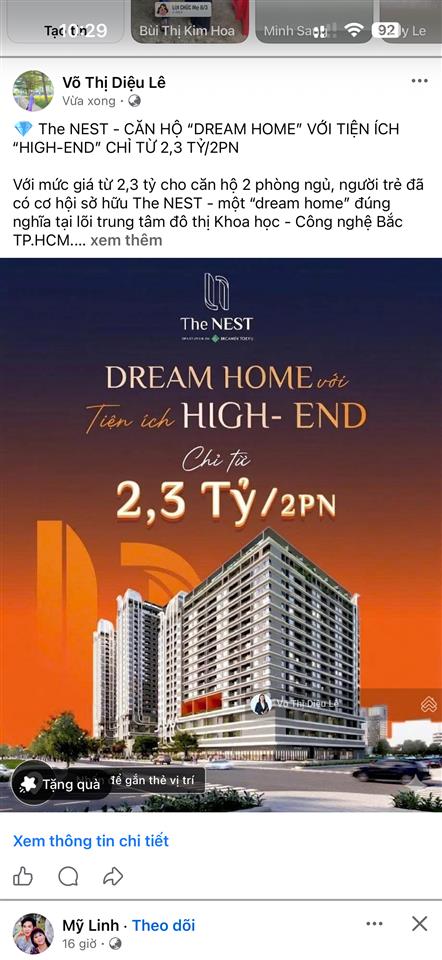 Nhận booking căn hộ the nest  tpm bình dương