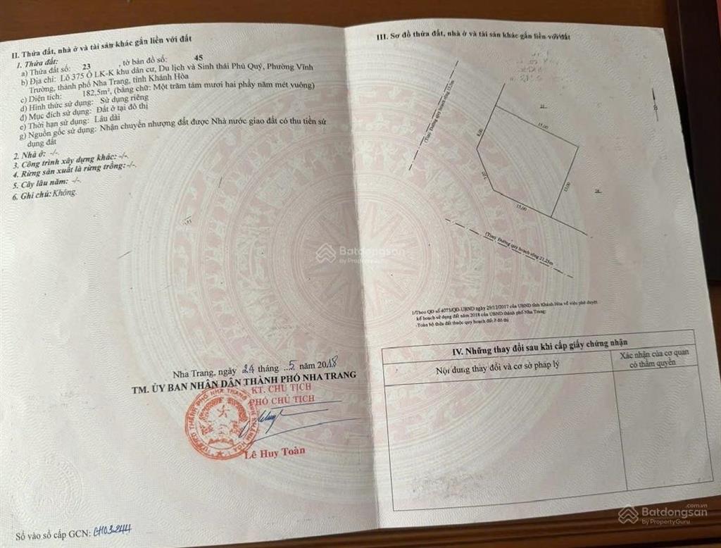 Bán lô góc 2 mặt tiền khu đô thị biển an viên, khánh hòa