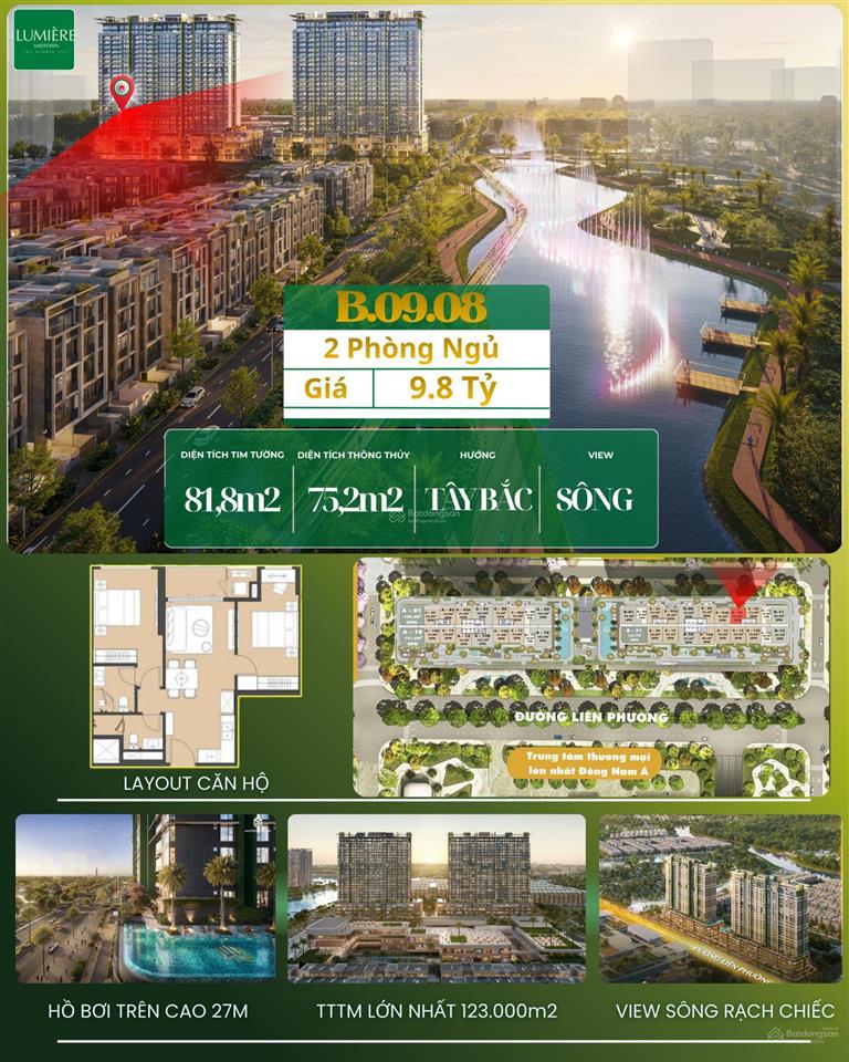 2 phòng ngủ phù hợp với nhà đầu tư tích lũy tài sản view sông + nhạc nước giá dưới 10tỷ số nhà đẹp