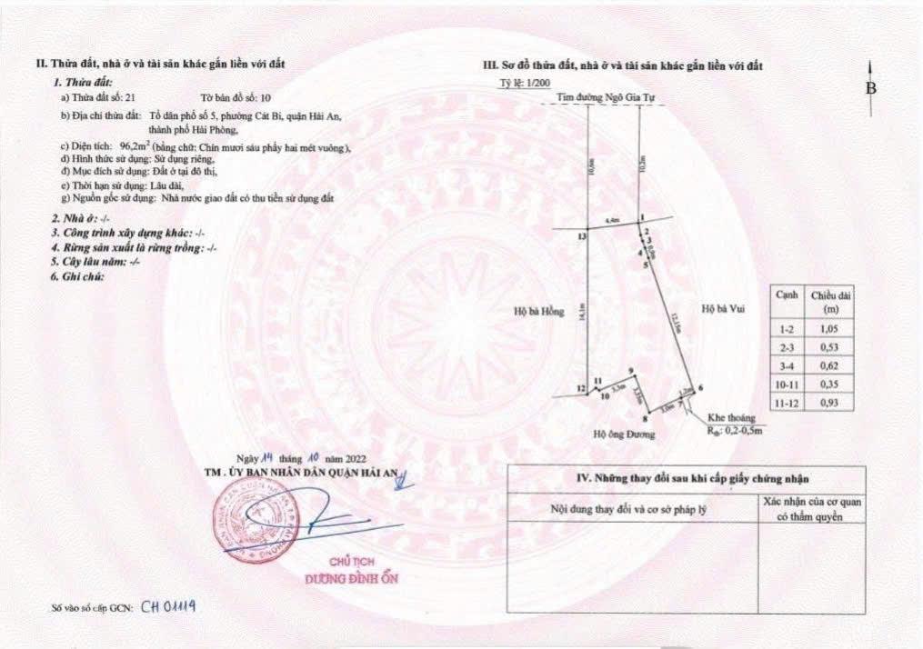 Bán đất tặng nhà mặt đường ngô gia tự đằng lâm hải an. diện tích 96m2, ngang 4,4m, hướng bắc.