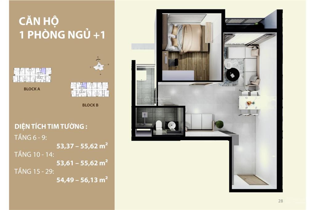 Căn hộ 1pn block b tầng 10 mường thanh phú hữu hướng bắc mát mẻ, giá tốt khu đông tp. thủ đức