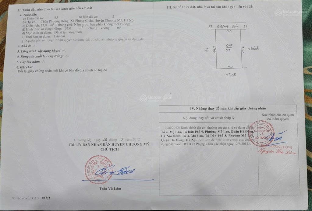 Đất thổ cư 57m2 ngõ thông ô tô  ngay trường đhsp thể thao phụng châu, chương mỹ hn.