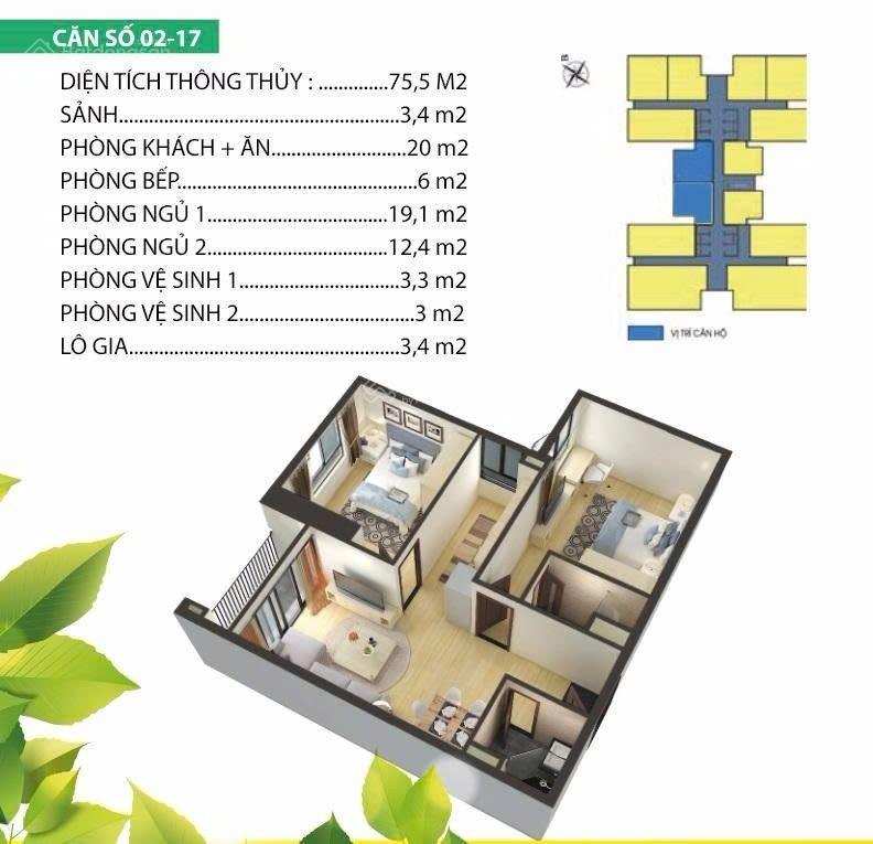 Chính chủ bán căn hộ housinco premium 288 nguyễn xiển, 2pn 2wc | 75,5m2, nhận nhà ngay