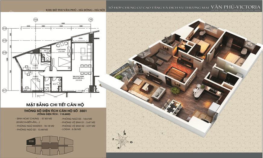 Chính chủ cần bán căn hộ victoria văn phú. 116m hướng mát