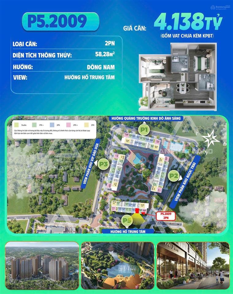 Nhà đẹp giá tốt phía đông thủ đô  bán căn hộ 2pn cao cấp tầng trung dt 58m2 chỉ với 4,1 tỷ đồng