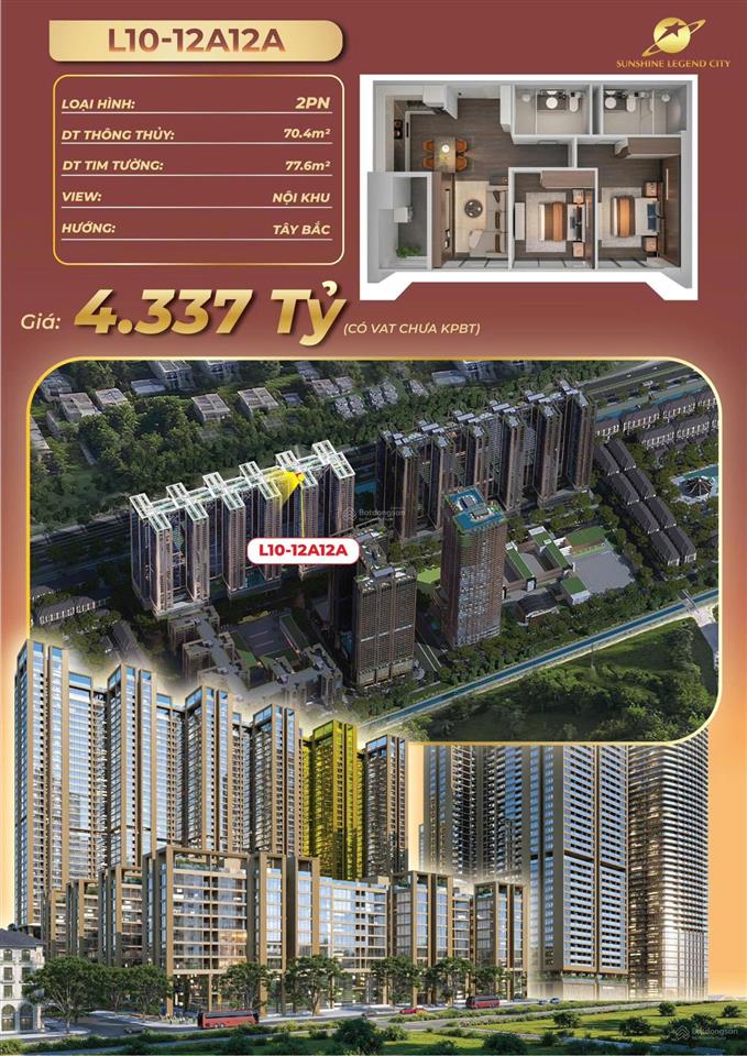 Chỉ 3,521tỷ sở hữu ngay siêu phẩm 2pn tầng trung phía đông hà nội dt 70,4m², chiết khấu 11%