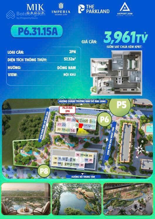 Nhà đẹp giá tốt khu đông hà nội, bán căn hộ 2pn cao cấp 57,32m2 hướng đông nam, chỉ 3,419 tỷ đồng