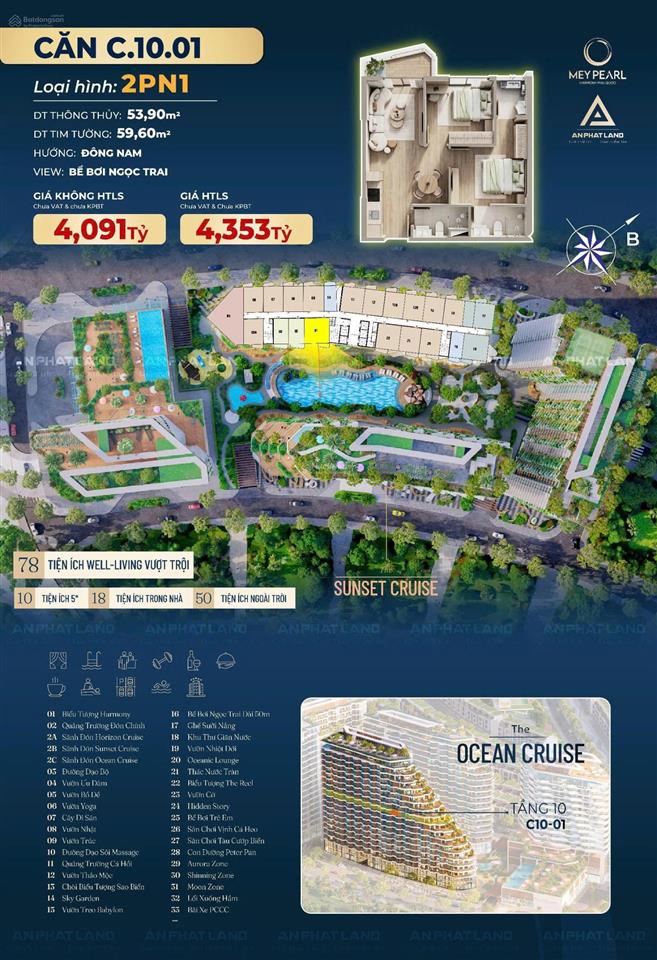 Căn hộ biển tầng 10, 2pn1 chuẩn resort 5 sao tại phú quốc, 53m2, hướng đông nam, view triệu đô