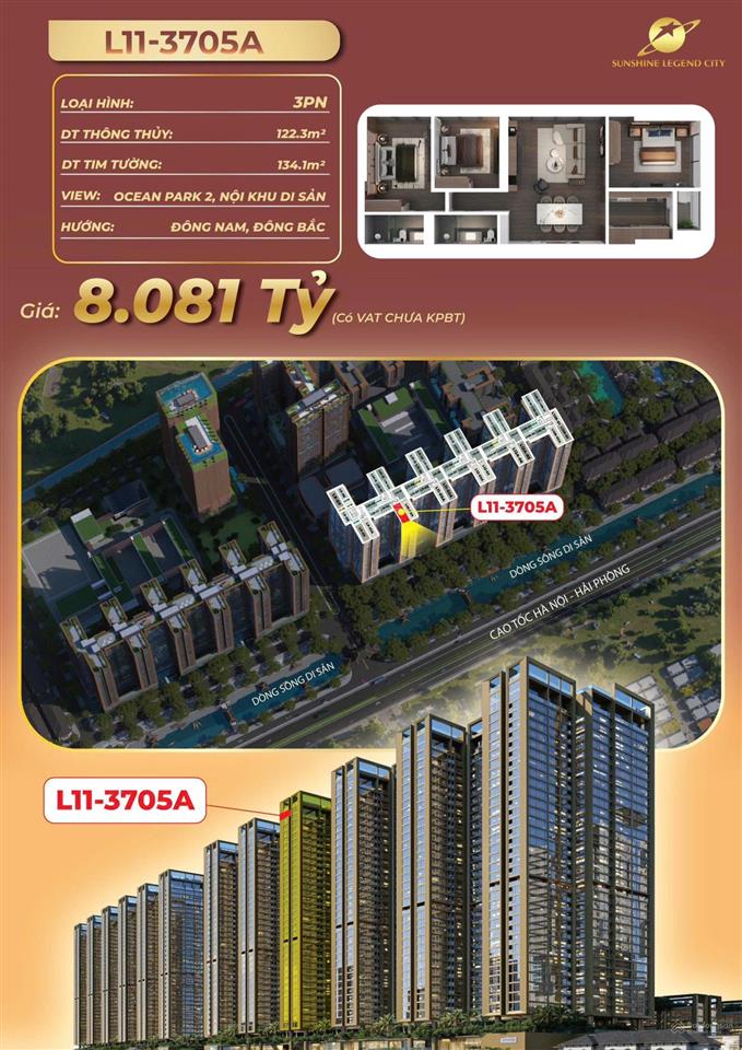 3pn căn góc giá rẻ phía đông hà nội dt 122.3m2 view sông di sản tuyệt đẹp hướng đb  đn, giá 6,5 tỷ