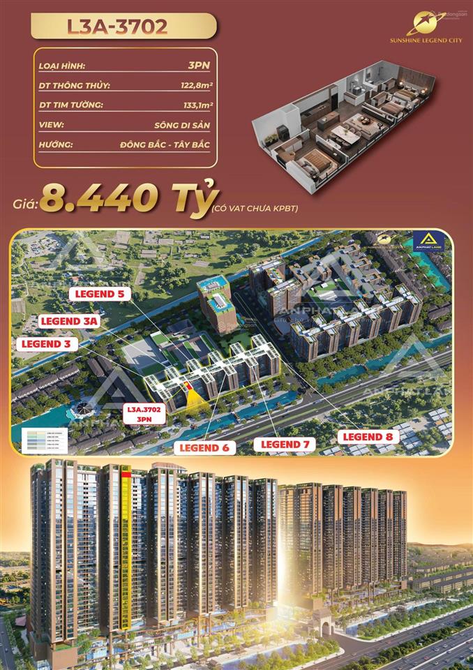 Căn góc 3pn tầng cao view sông đẹp khu đông thủ đô dt 122.8m2, hướng đntn, giá 6,8 tỷ