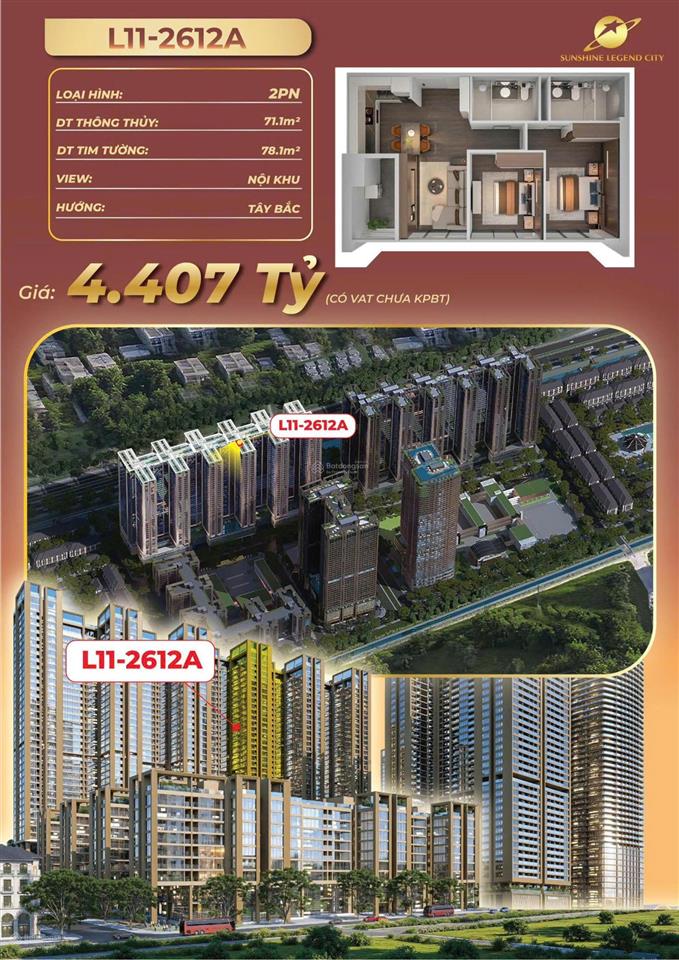 Chỉ 3,581tỷ sở hữu ngay căn hộ 2pn tầng trung view xịn 71m2 gần ecopark tại sunshine legend city