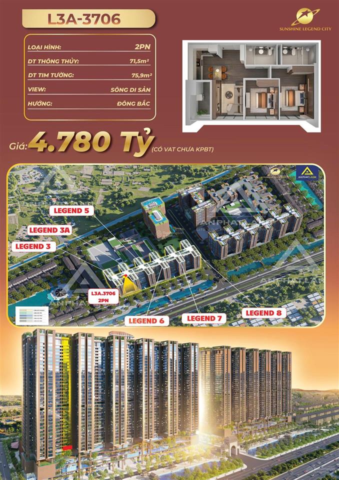 Hiếm có căn hộ 2pn 71.5m² hướng đông bắc, view sông di sản, giá tốt thị trường khu đông