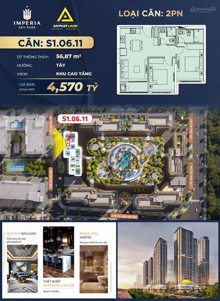 Hàng "hot" phía tây! căn hộ 2pn cao cấp 56,87 m² view đẹp thoáng, c.khấu 12,7%, giá 4,604 tỷ đồng