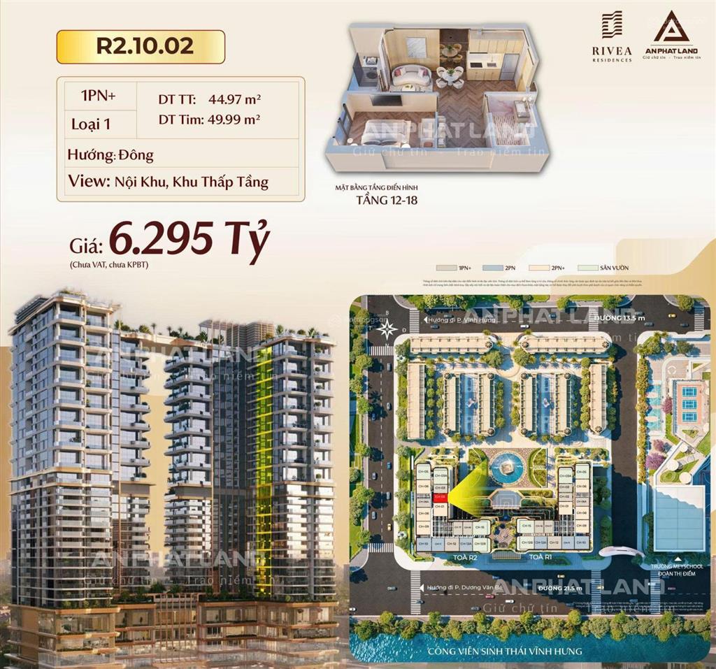Hàng hot ngay gần time city  căn 1pn+ 44m2 bàn giao cao cấp hướng đông view thoáng giá 6,2 tỷ đồng