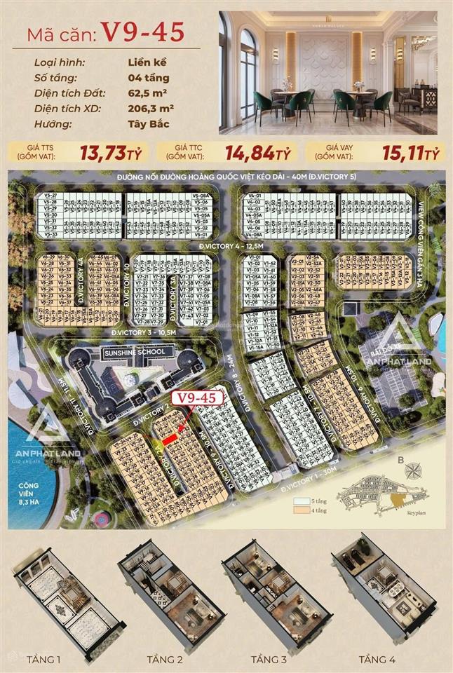 Liền kề v945  siêu phẩm sinh lời tại phân khu victory, 4 tầng dt 62,5m2| noble tây thăng long