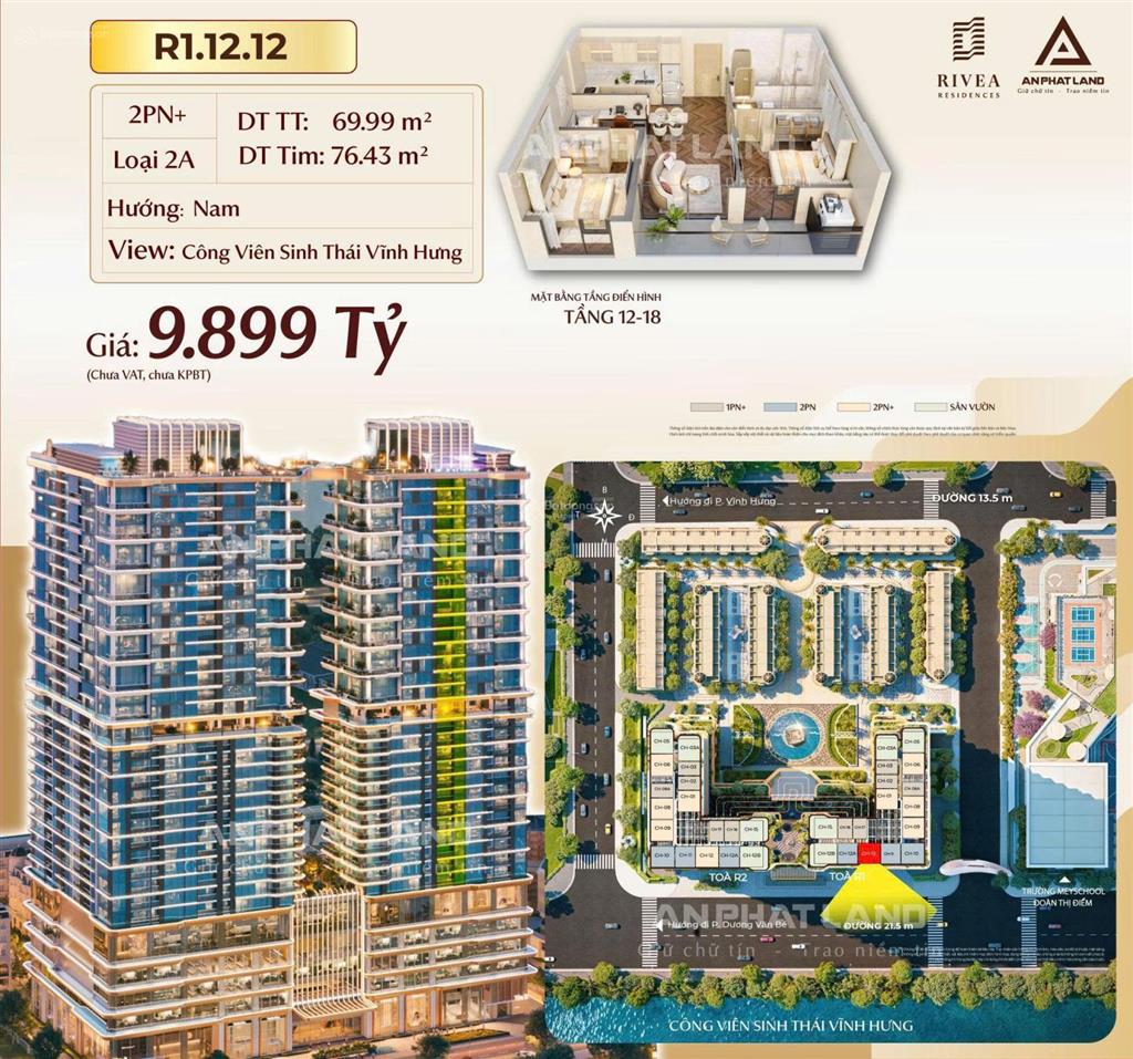 Tuyệt tác căn hộ hạng sang phía nam thủ đô giá chỉ 8,4 tỷ, hướng mát, view thoáng, dt 70m2
