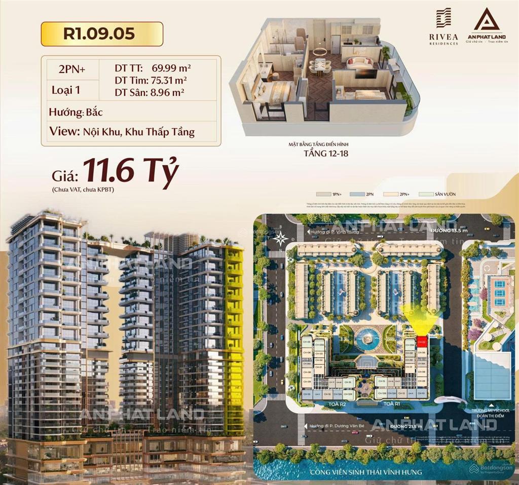 Bán căn hộ 2pn+ tiêu chuẩn cao cấp có sân vườn riêng tại rivea hà nội, dt 70m2 ngay gần times city
