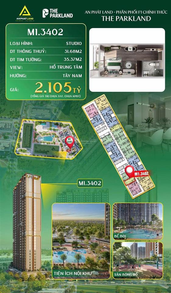 Nhà đẹp giá tốt view thoáng  bán căn hộ studio cao cấp giá sốc chỉ 1,9 tỷ đồng, dt 31m2, tây nam