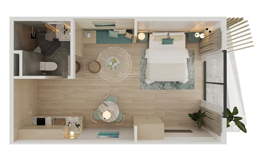 Đón sóng apec 2027 với căn studio sát biển, dt 28m², hướng đông nam tại bãi trường  phú quốc