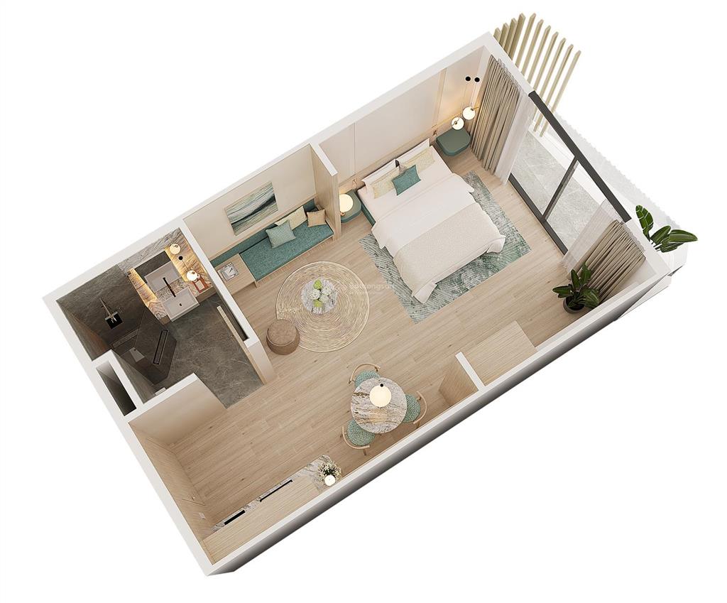 Đón sóng apec 2027 với căn studio sát biển, dt 28m², hướng đông nam tại bãi trường  phú quốc