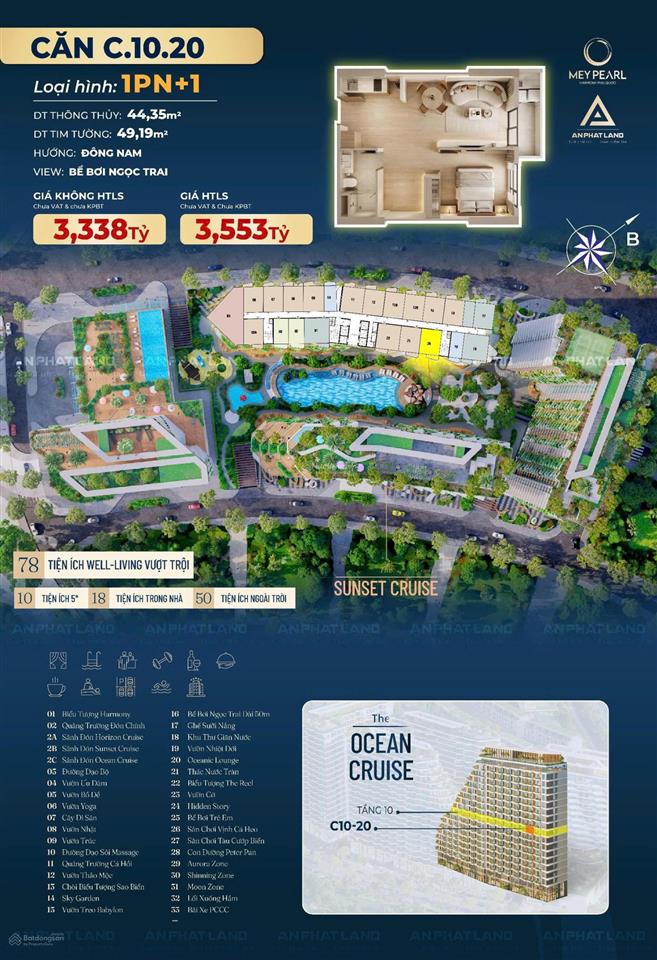Bán căn 1pn+ dt 44,35m2 hướng đông nam trên trục đường tỷ đô đt975 tại bãi trường, ck 18%, có sổ đỏ
