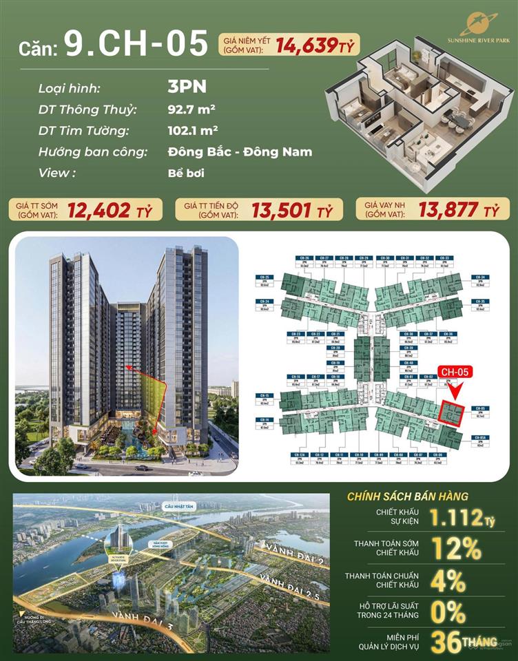 Nhà đẹp giá tốt ven sông hồng  căn góc 3pn hạng sang dt 92m², ck12%, view bể bơi khu tây hồ tây