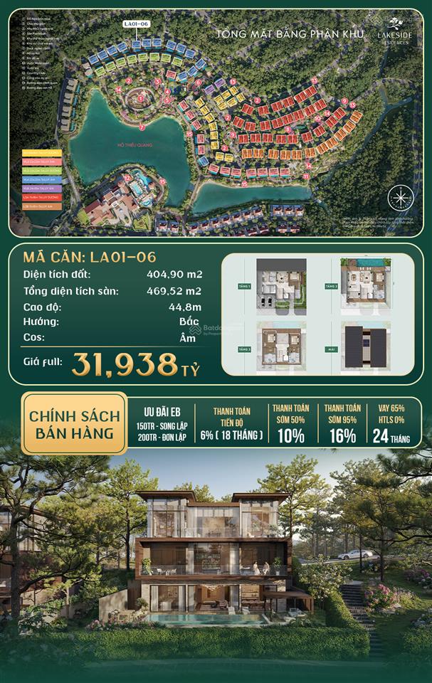 Biệt thự đơn lập, dt 404,9m2, cách hà nội 45 phút di chuyển, giá từ 26,7 tỷ, chiết khấu tới 16%