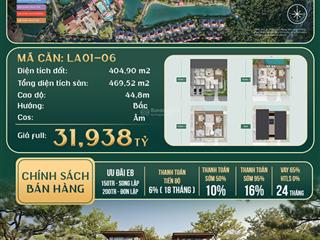 Biệt thự đơn lập, dt 404,9m2, cách hà nội 45 phút di chuyển, giá từ 26,7 tỷ, chiết khấu tới 16%