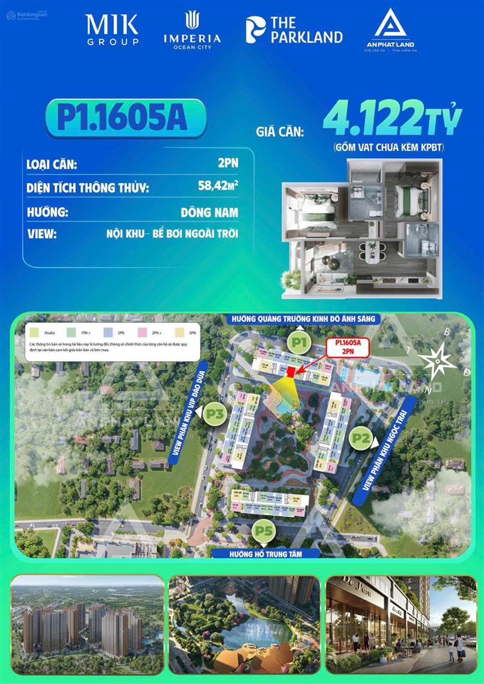 Bán căn 2pn, dt 58,42m2, view bể bơi, giá chỉ 3,62 tỷ đồng tại ocean park 2