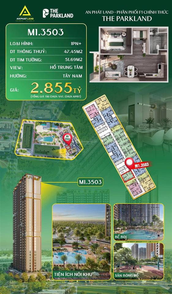 Căn 1pn + tầng cao, dt 47,45m2 hướng tây nam, view bể bơi, giá 2,716 tỷ, tâm điểm ocean park 2