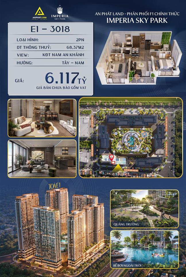 Căn góc 2pn 68,37m2, mặt tiền đại lộ thăng long, chiết khấu 12,7%, giá từ 6,071 tỷ