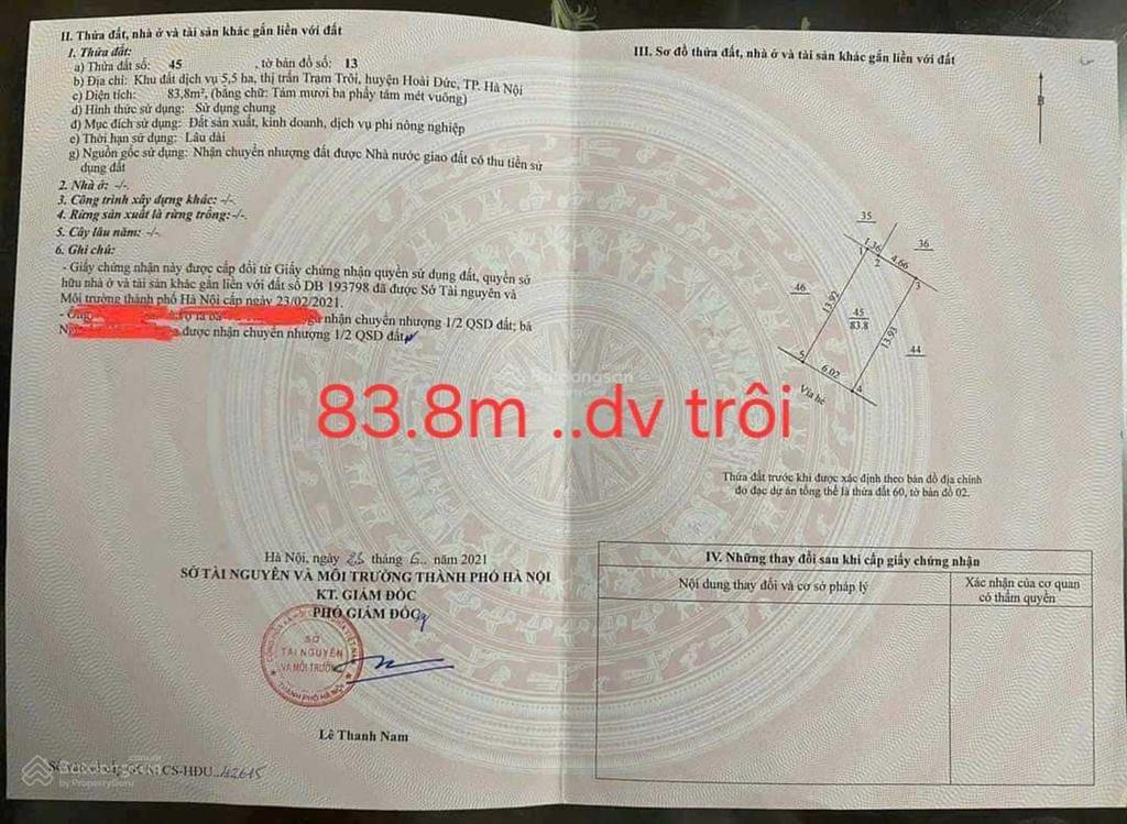 Bán đất dịch vụ thị trấn trạm trôi sát ql32