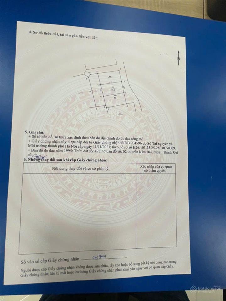 Bán lô 45m siêu vip tại cát động, thanh oai, đường thông 6m, sát trục kt kim bài, giá tốt, mt5m