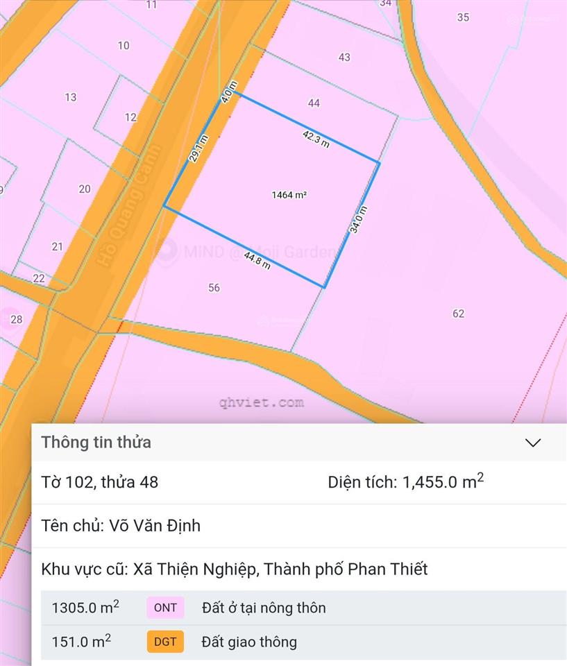 Bán đất hồ quang cảnh, thiện nghiệp, phan thiết, 6,5 tỷ, 1455 m2