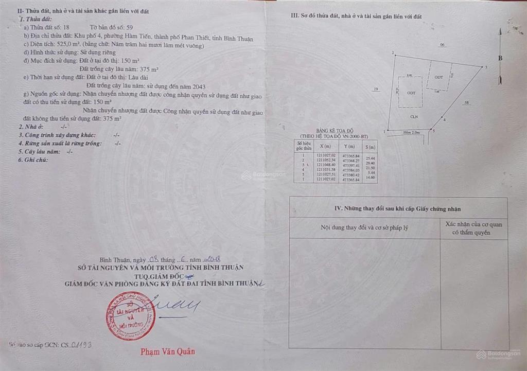 Bán đất hàm tiến, tp. phan thiết 1.530m2 giá 14 triệu/m2 còn thương lượng.