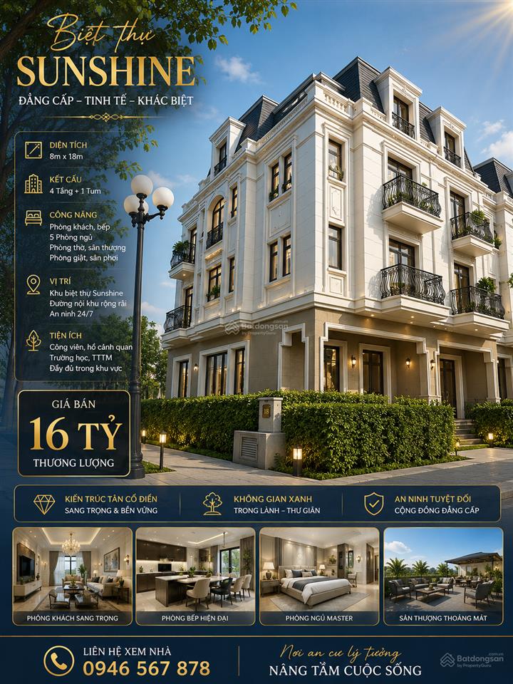 Biệt thự sunshine đẳng cấp không gian sống thượng lưu dt 8x18 đúc 1 trệt 2 lầu