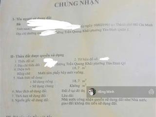 Bán nhà hẻm trần quang khải, p. tân định, quận 1, dt 19m2, 2 tầng, giá 1.95 tỷ