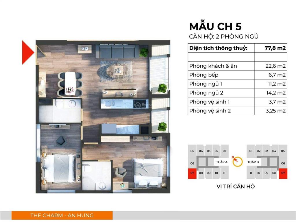 Bán căn hộ the charm an hưng, 6,5 tỷ, 76m2, tố hữu, hà đông, hà nội