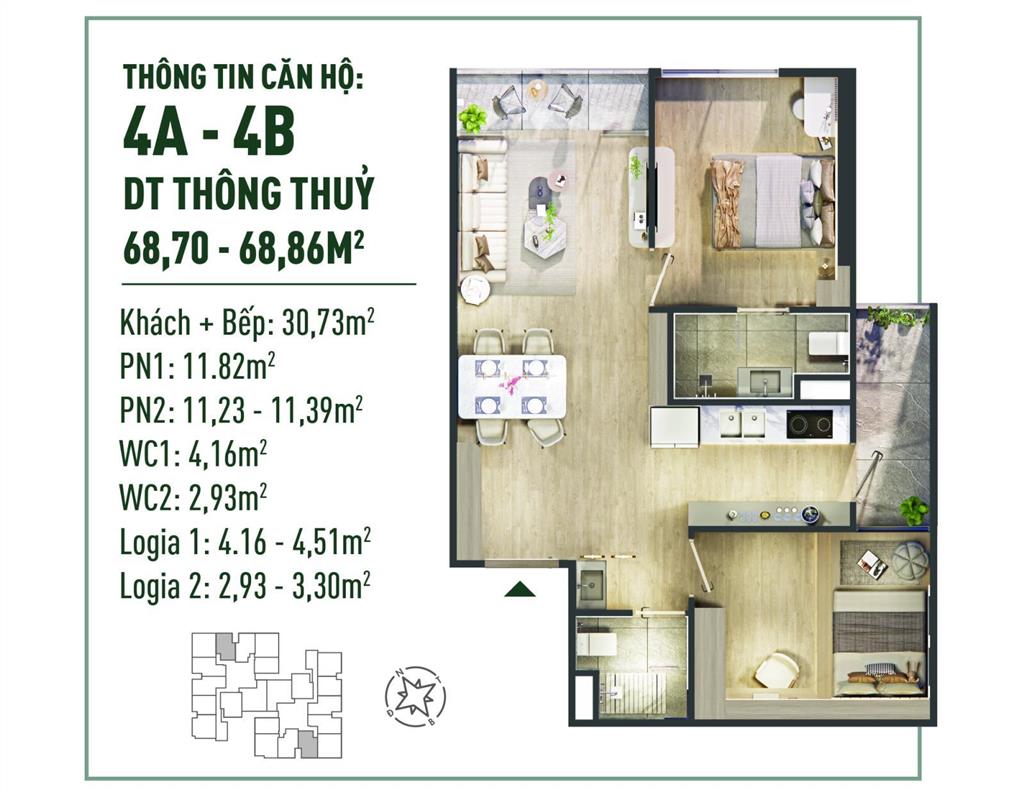 Duy nhất! bán căn 2pn 69m2 giá 5 tỷ hướng đông bắc, nhận bàn giao nhà t5/2026