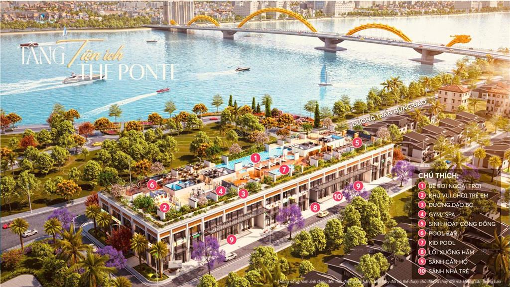 Cho thuê shophouse khối đế the ponte mặt sông hàn, cầu rồng, chỉ 45 triệu/tháng