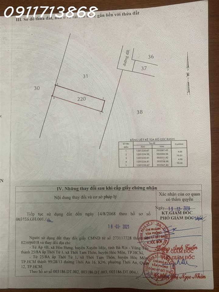 Bán lô đất siêu đẹp đường Thương Mại 1, xã Bà Điểm, TP. HCM, Dt 73m2, giá 3,65 tỷ