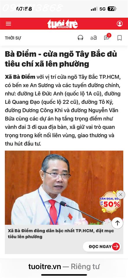 Bán lô đất siêu đẹp đường Thương Mại 1, xã Bà Điểm, TP. HCM, Dt 73m2, giá 3,65 tỷ