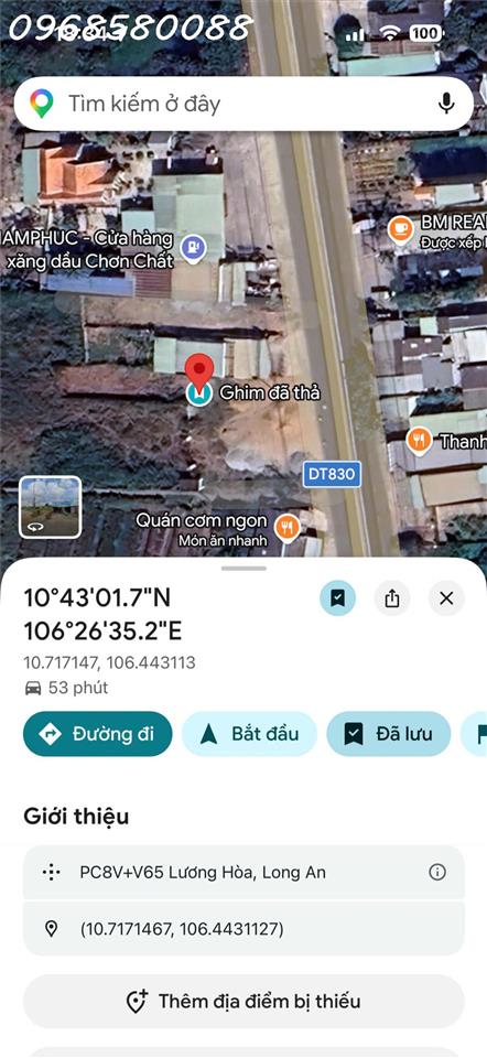 Bán đất mặt tiền đường TL830, xã Lương Hoà, tỉnh Tây Ninh, DT 460,5m2, giá đầu tư