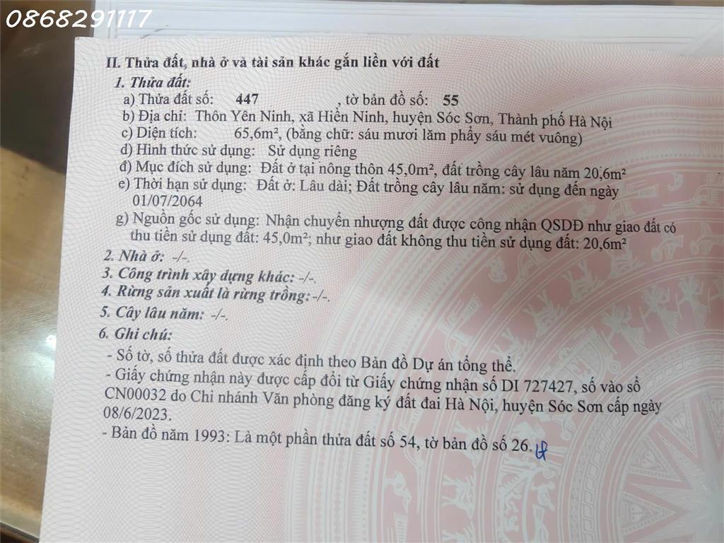 Bán đất lô đất siêu đẹp tại Thôn Yên Ninh, Nội Bài, Hà Nội, DT 65,6m2, giá 1,64 tỷ