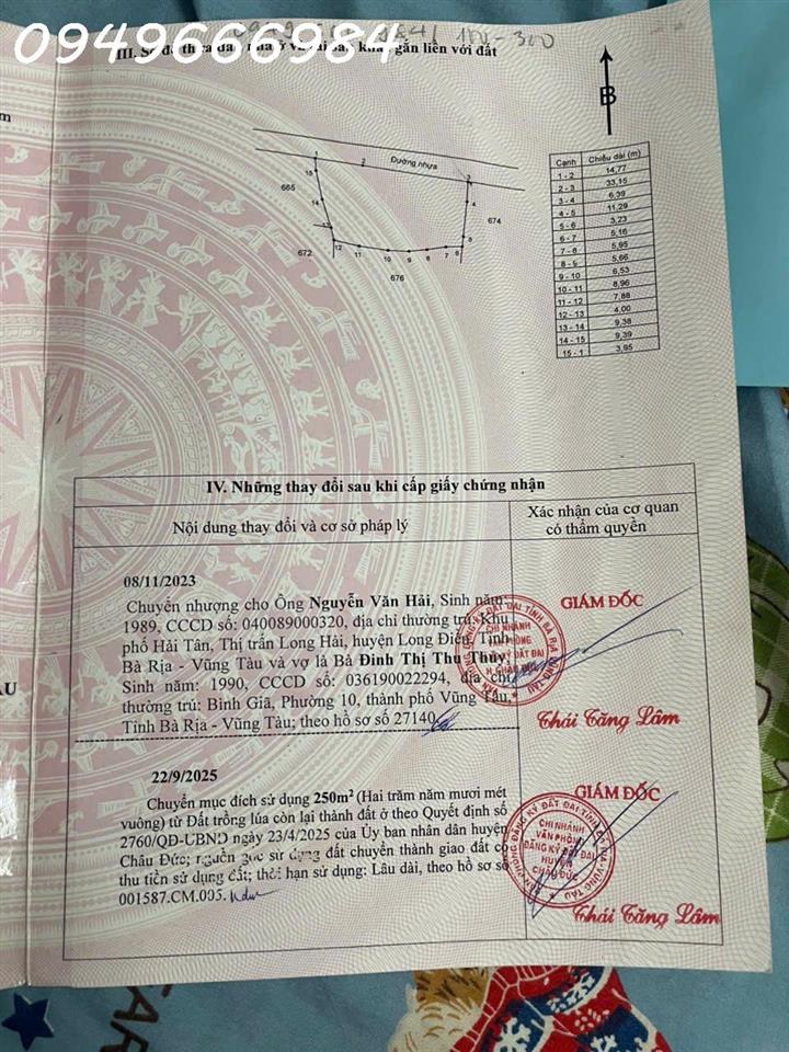 BÁN ĐẤT MẶT TIỀN MỸ XUÂN – NGÃI GIAO (BÌNH TRUNG, CHÂU ĐỨC)