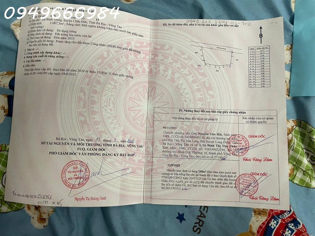 BÁN ĐẤT MẶT TIỀN MỸ XUÂN – NGÃI GIAO (BÌNH TRUNG, CHÂU ĐỨC)