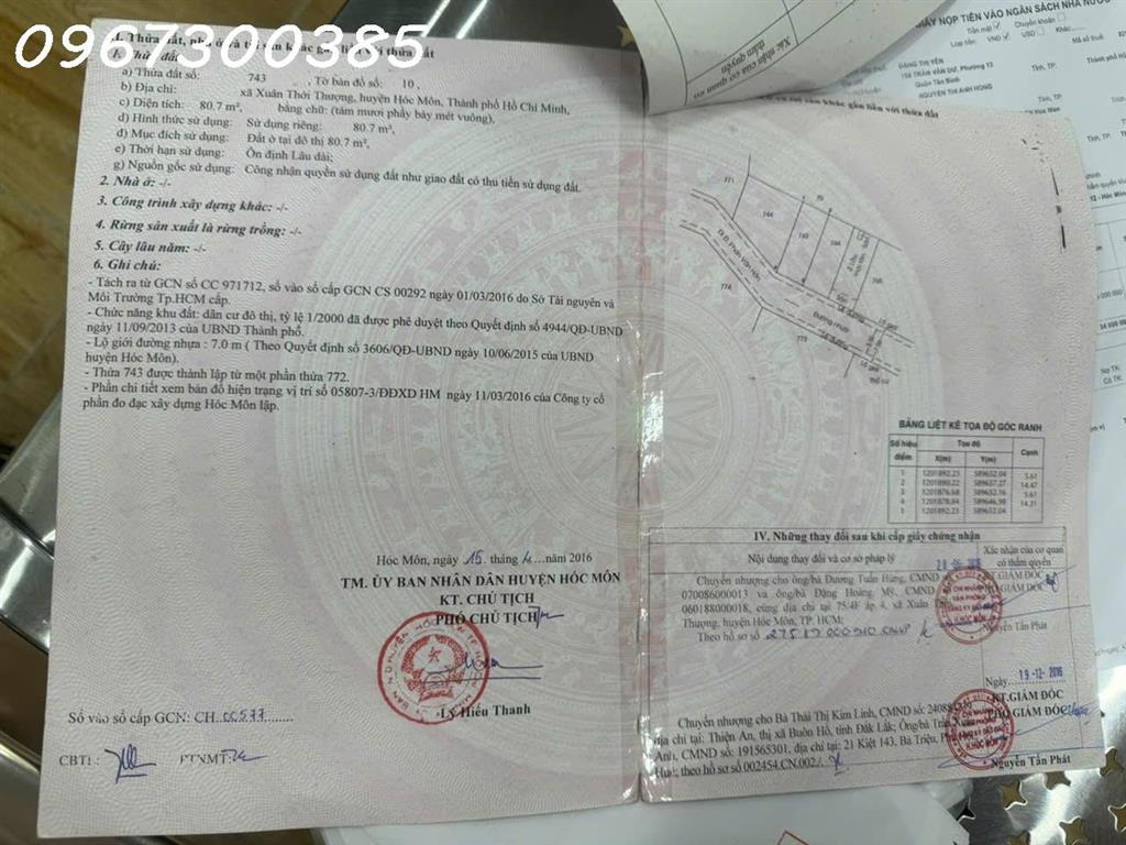 Bán đất full thổ cư Xuân Thới Thượng, Hóc Môn, DT 80,7 m2, mặt tiền 5,6m, giá 3,7 tỷ
