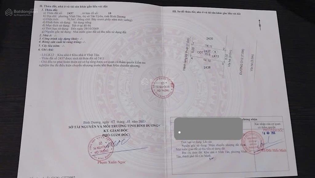 Bán nhà hoàn thiện vĩnh tân  tân uyên  70.5m2  thổ cư 100%  đường nhựa d12