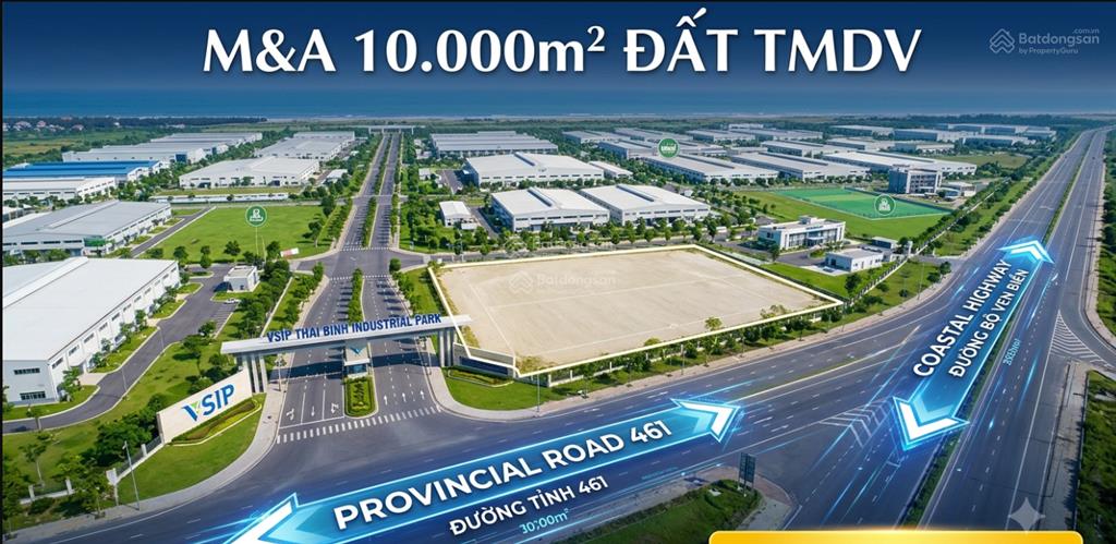 Bán đất tmdv ngay cổng kcn vsip thái bình  10.000m2 giá đầu tư f0 chỉ 5,x triệu/m2