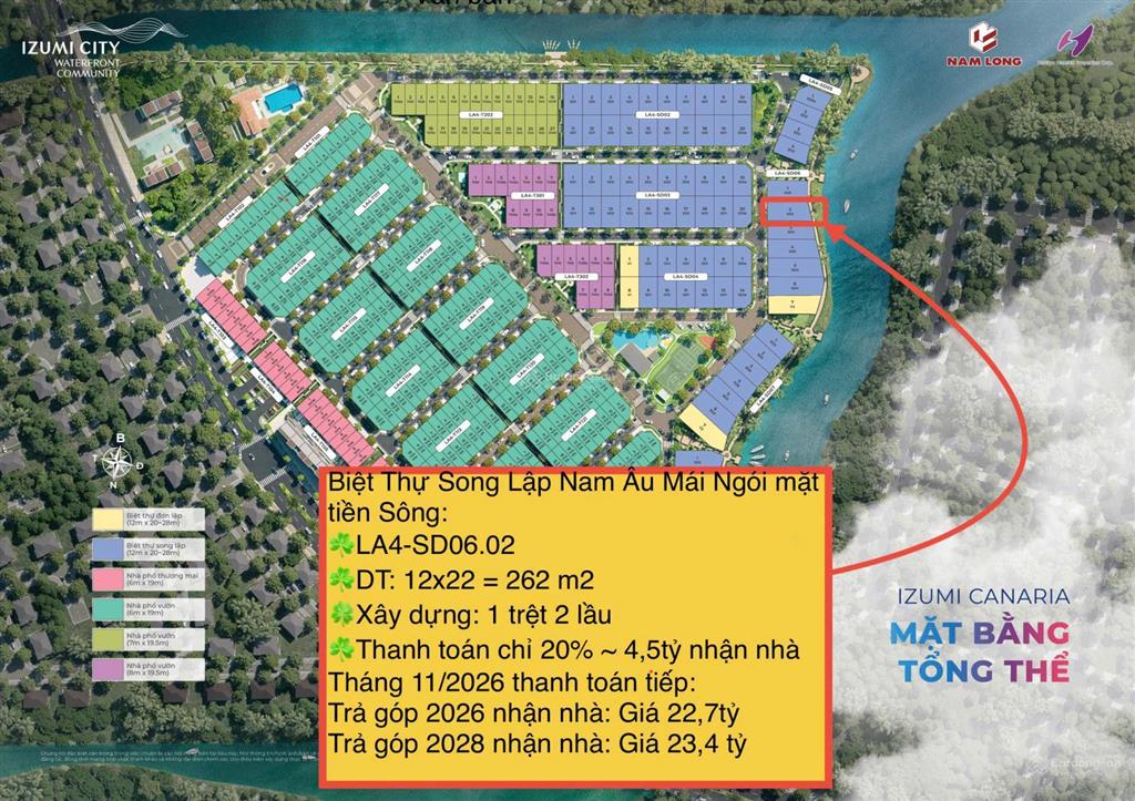 Chính chủ biệt thự song lập trực diện sông izumi canaria  vốn 20% đến khi nhận nhà t11/2026